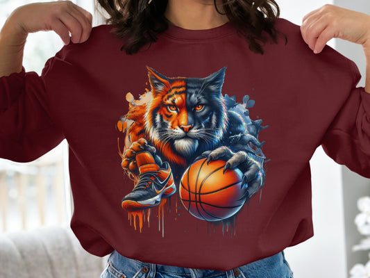 Fierce Cat with Basketball Graphic Sweatshirt product