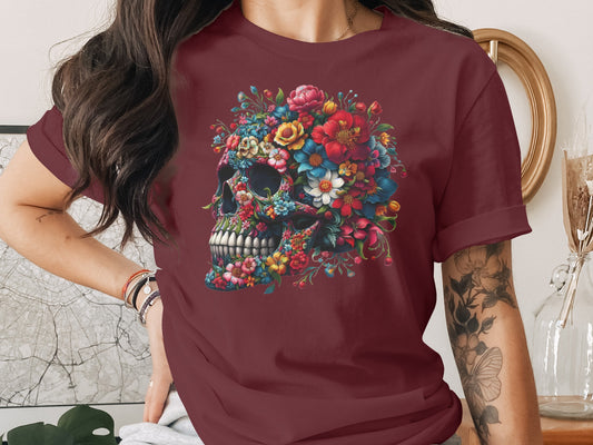 Floral Skull Graphic T-Shirt for Unique Fashion product