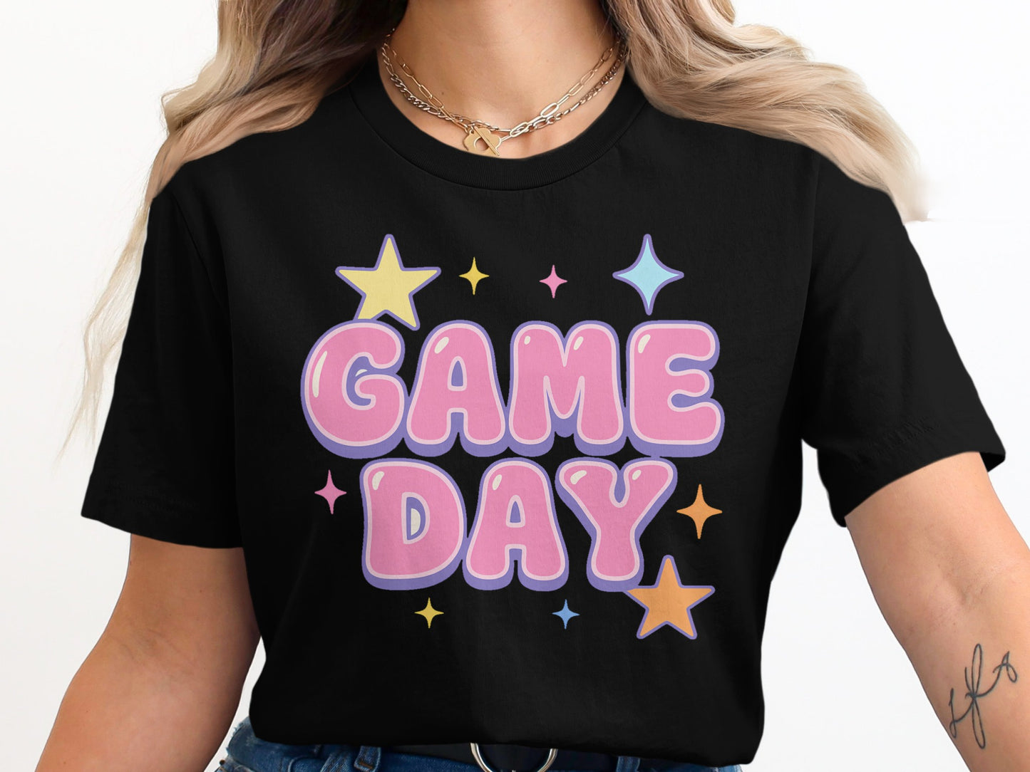 Cute Graphic Game Day T-Shirt with Stars Design product type