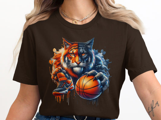 Ferocious Cat with Basketball Graphic T-Shirt Product