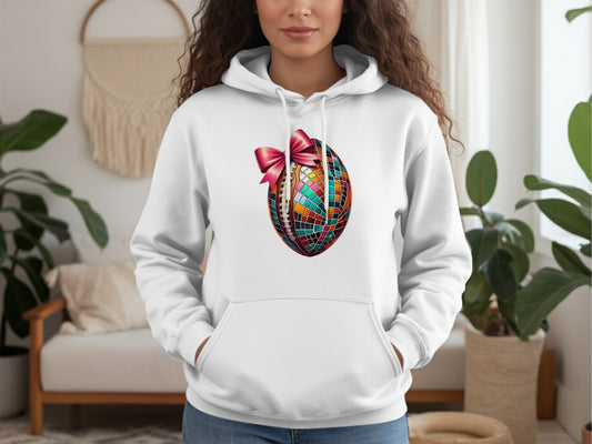 Colorful Mosaic Egg with Pink Bow Design Hoodie product