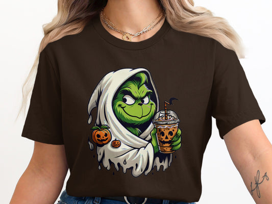Grinch Halloween Drinking Bubble Tea Brown T-shirt product type