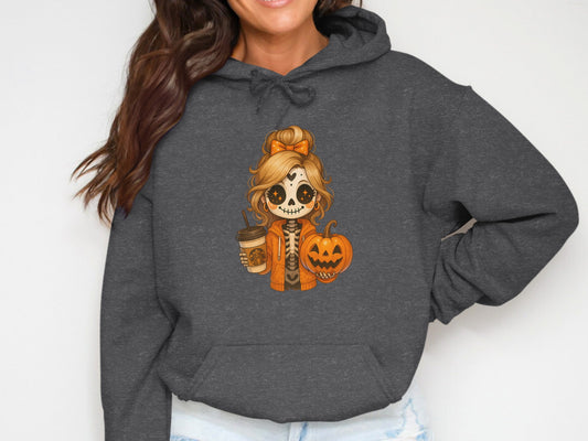 Skeleton Girl with Coffee and Pumpkin Hoodie product