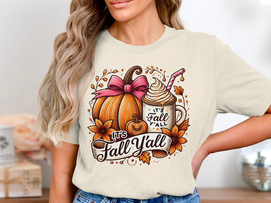 It's Fall Y'all Pumpkin and Coffee Design T-shirt product