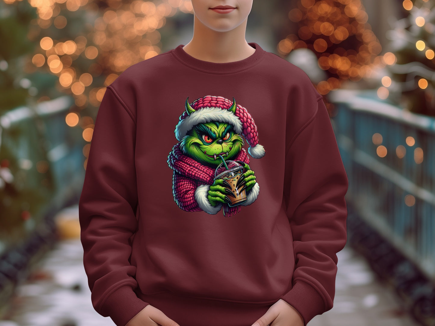 Grinch Drinking Iced Coffee Christmas Sweatshirt product