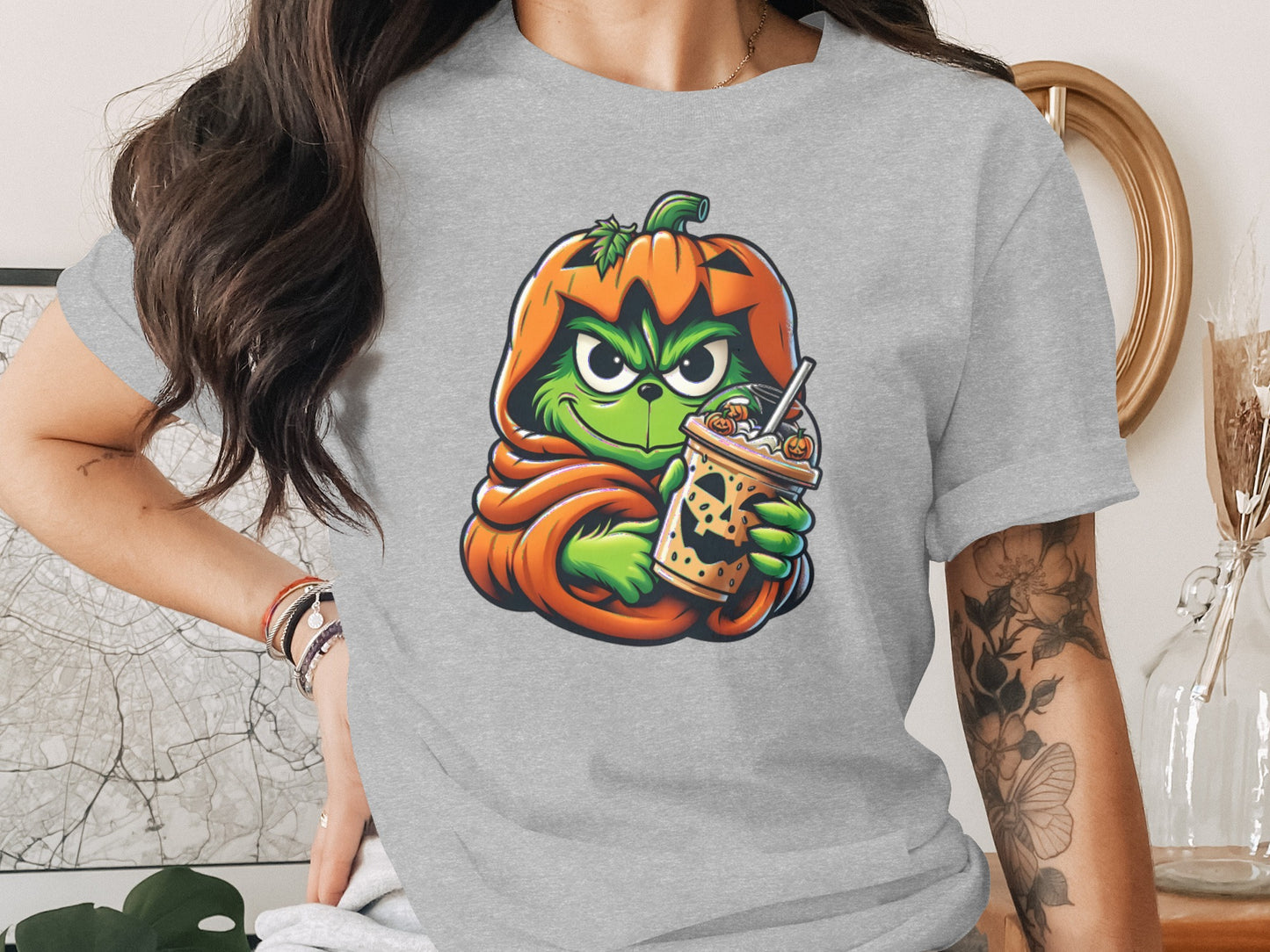 Spooky Pumpkin Character Holding Drink T-shirt product