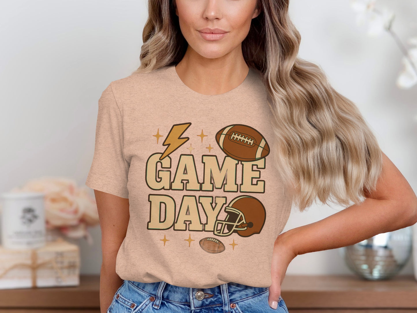 Game Day With Football and Helmet T-Shirt | Fun Game Outfit