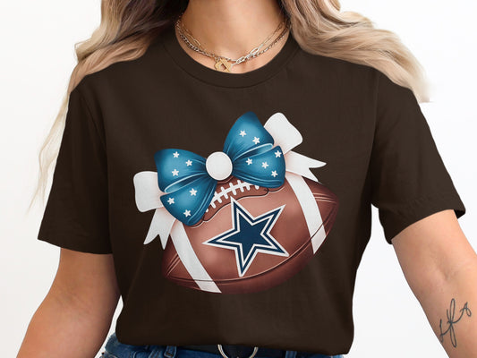Football Graphic Tee with Blue Bow Design Shirt Product