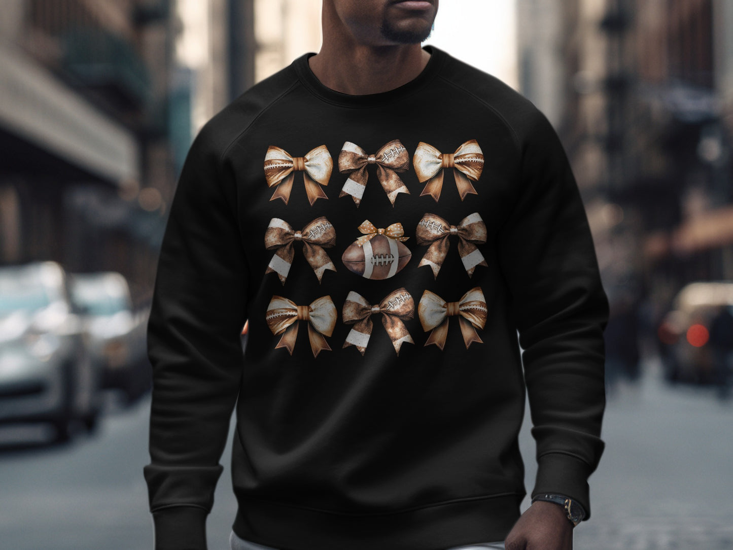 Football and Gold Bows Design Black Sweatshirt product