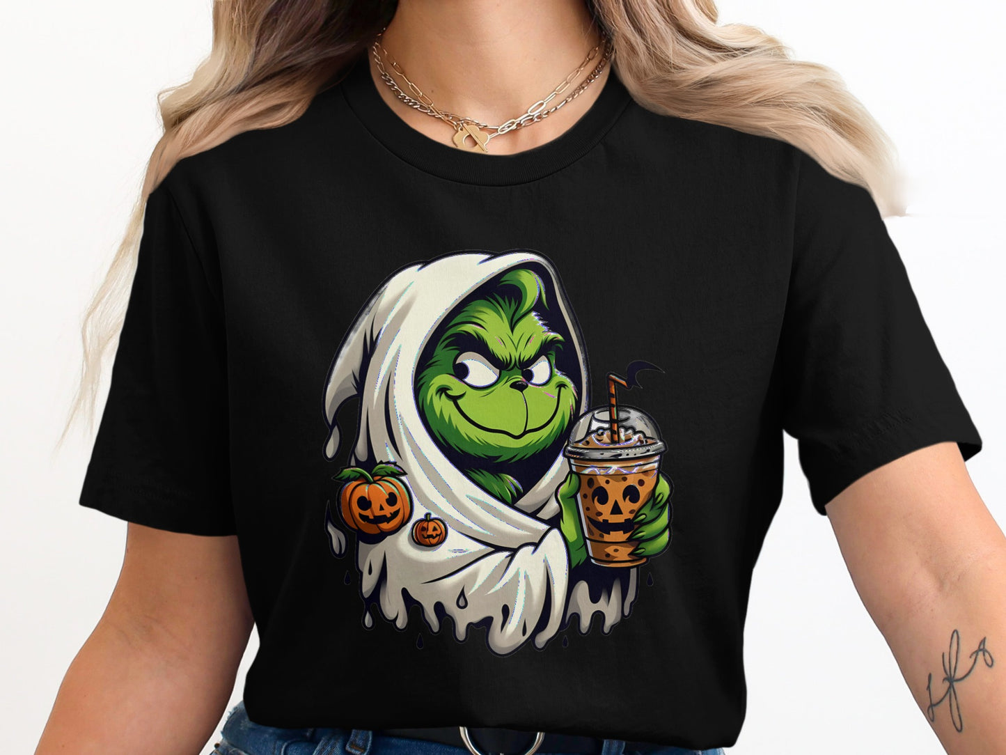 Halloween Grinch with Coffee Graphic Tee product type