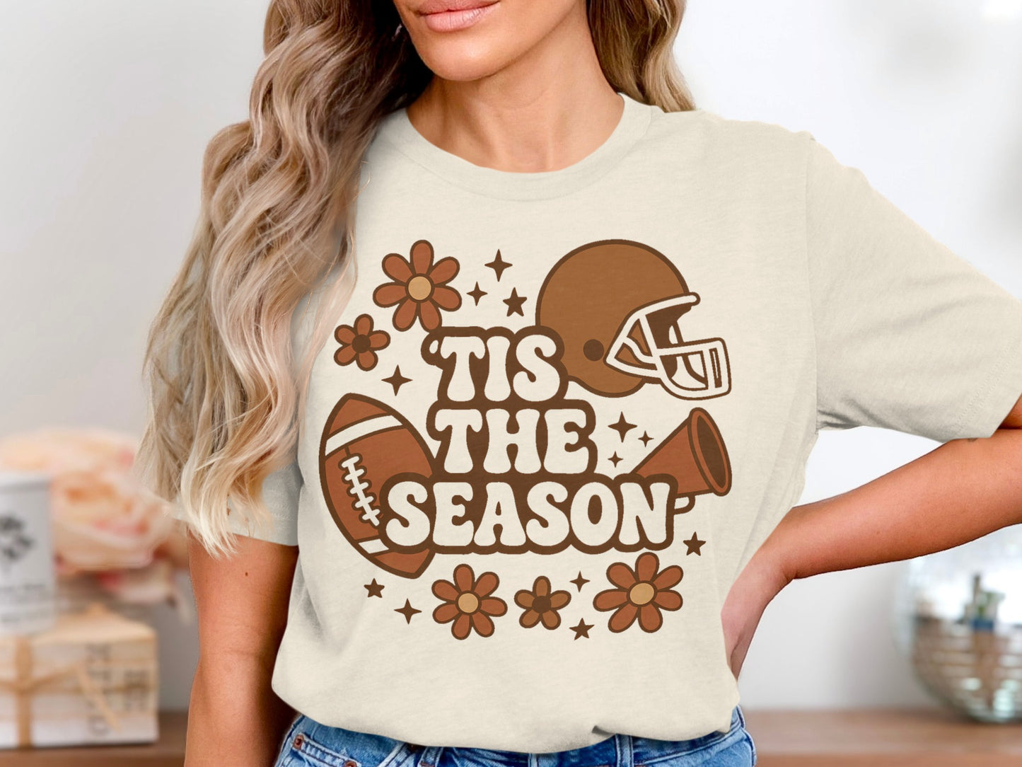 Tis The Season Football Theme Graphic Tee Shirt Product