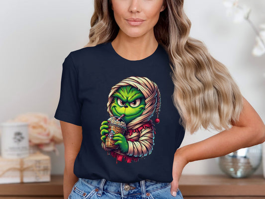 Mummy Wrapped Green Creature Artwork Printed Shirt product