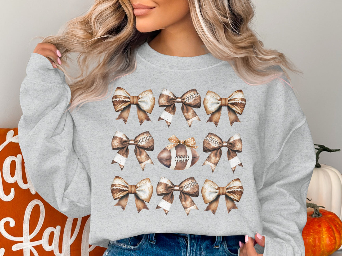 Football Bows Graphic Print Long Sleeve Top product