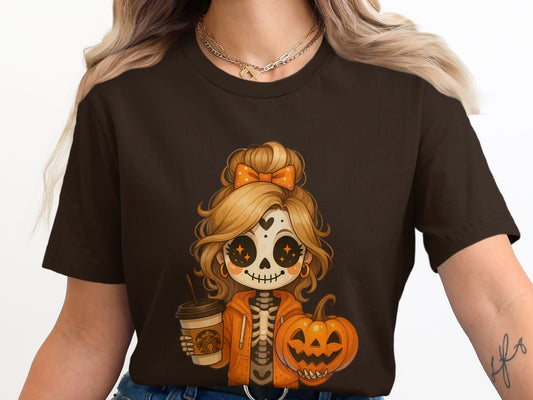 Cute Skeleton Girl with Pumpkin Graphic T-Shirt product type