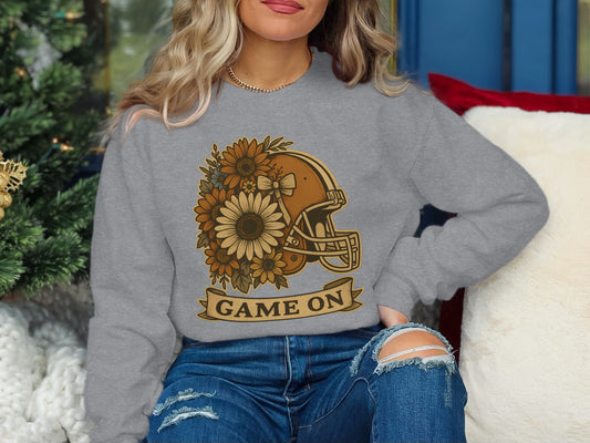 Game On Football Helmet Flower Graphic Sweatshirt Product
