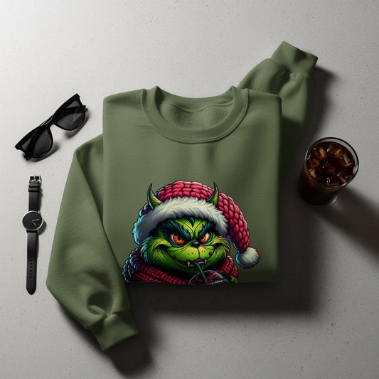 Grinch in Santa Hat Festive Holiday Sweatshirt product