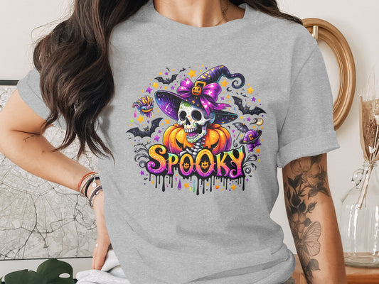 Spooky Halloween Skull with Witch Hat Graphic Tee product