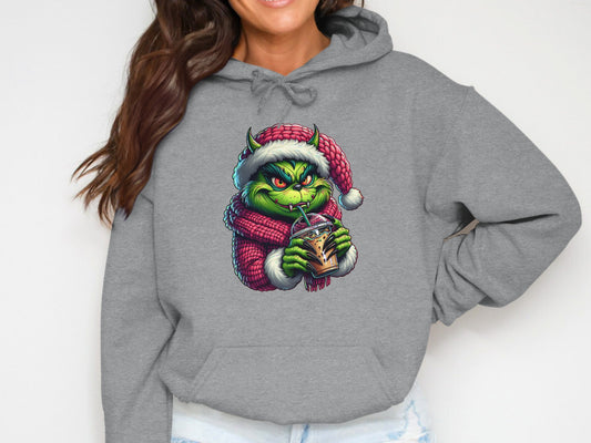 Grinch Drinking Holiday Latte Graphic Hoodie product