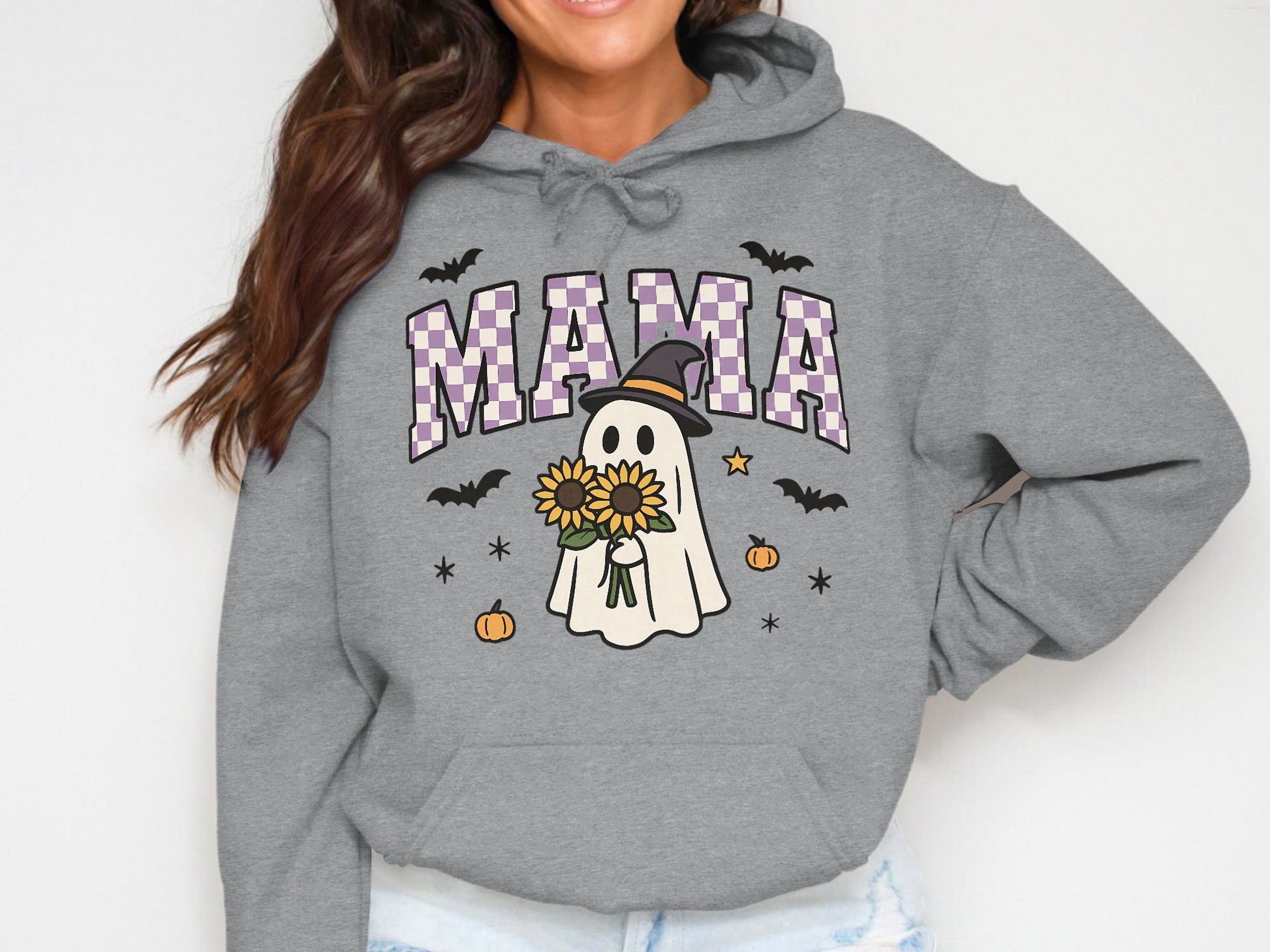 Cute Halloween Ghost and Sunflower MAMA Hoodie product type