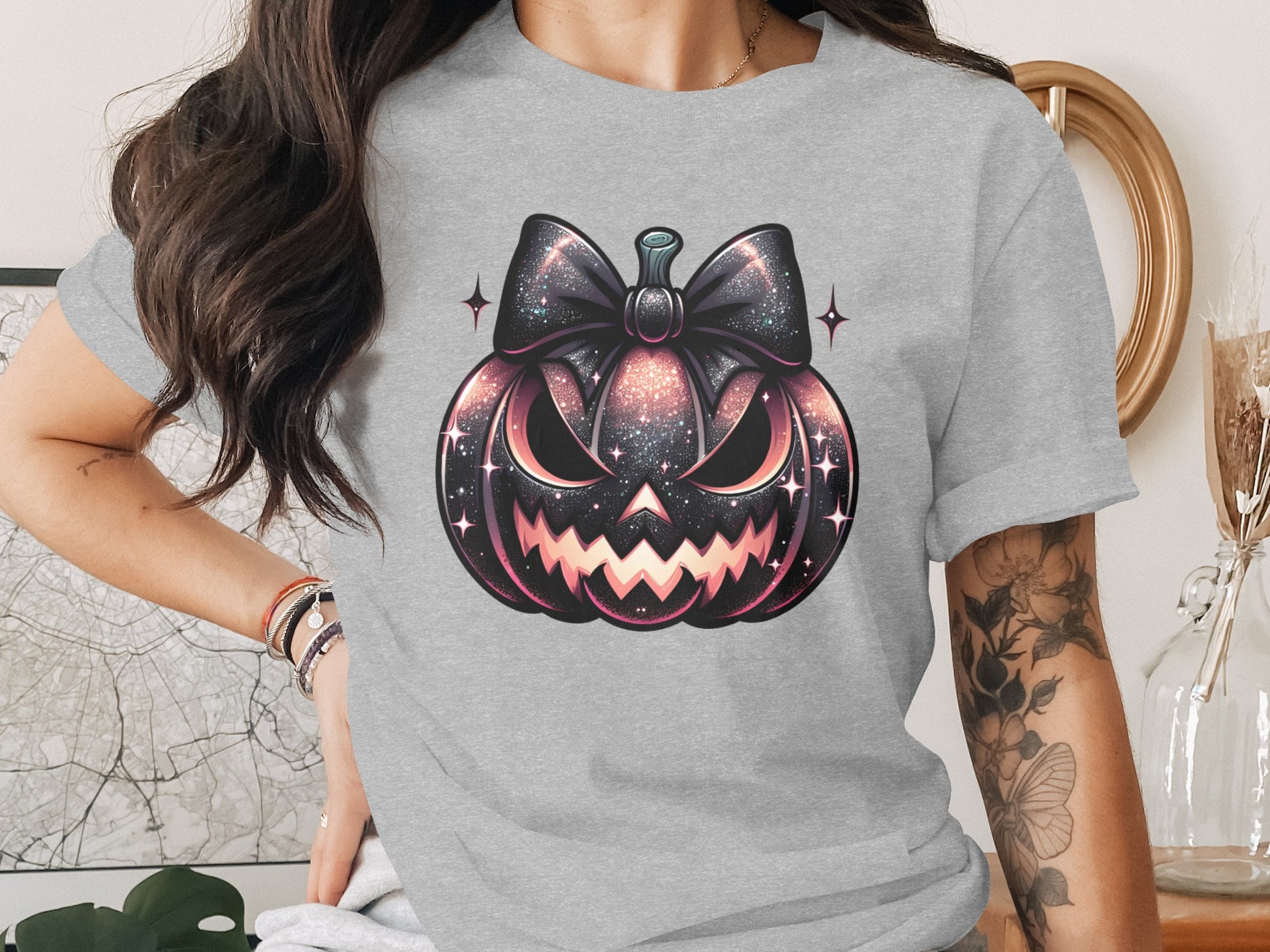Sparkling Black and Pink Pumpkin Face T-Shirt product