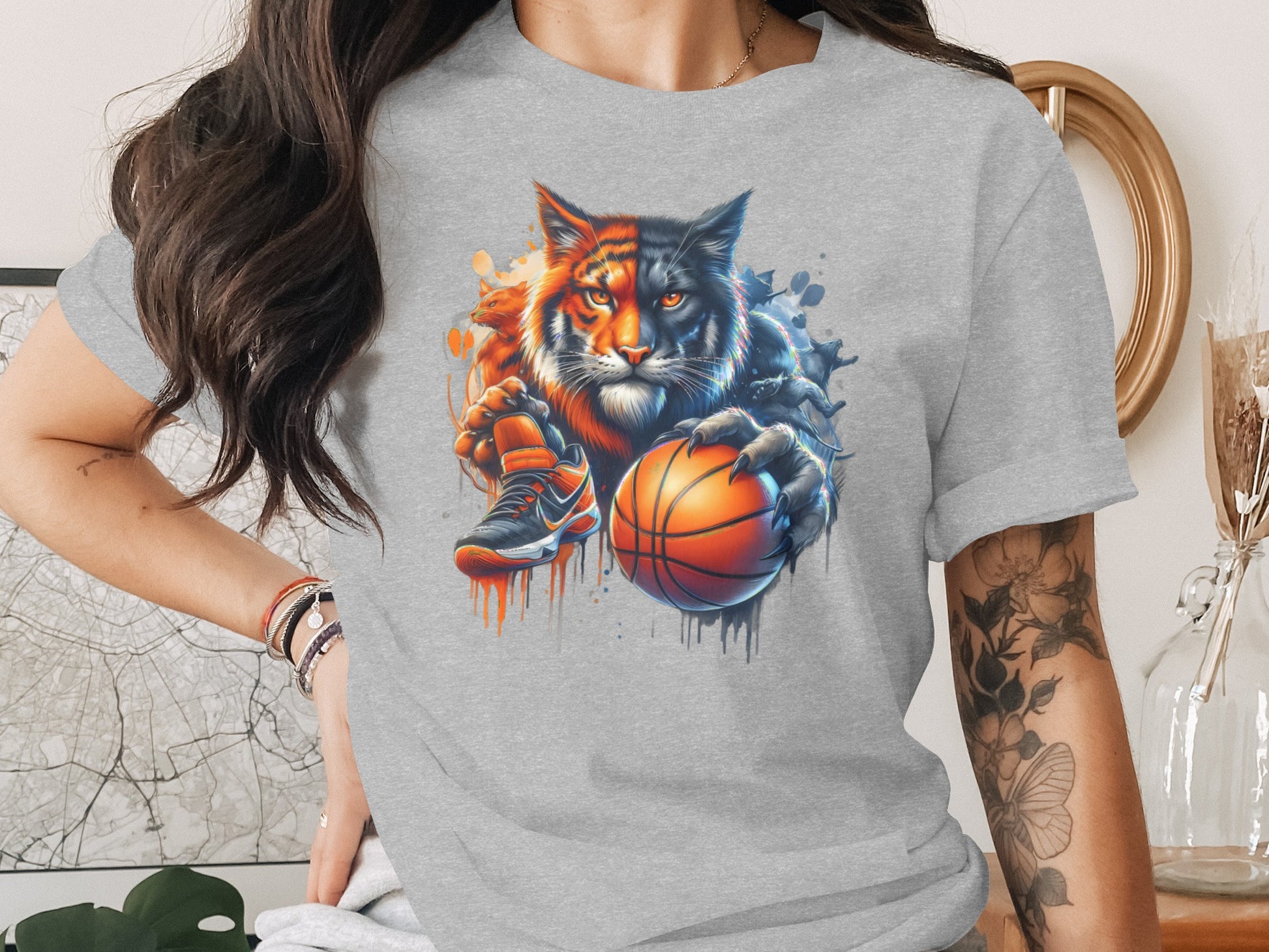Vibrant Tiger with Basketball Graphic T-Shirt product