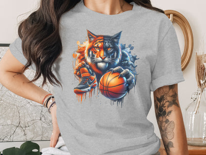 Vibrant Tiger with Basketball Graphic T-Shirt product