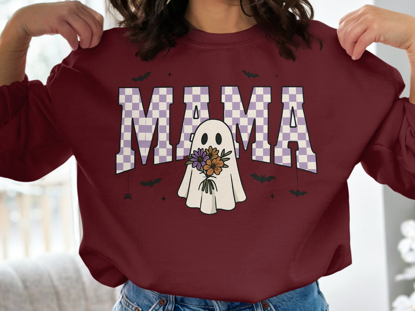 Mama Ghost Checkered Letters Halloween Product Type