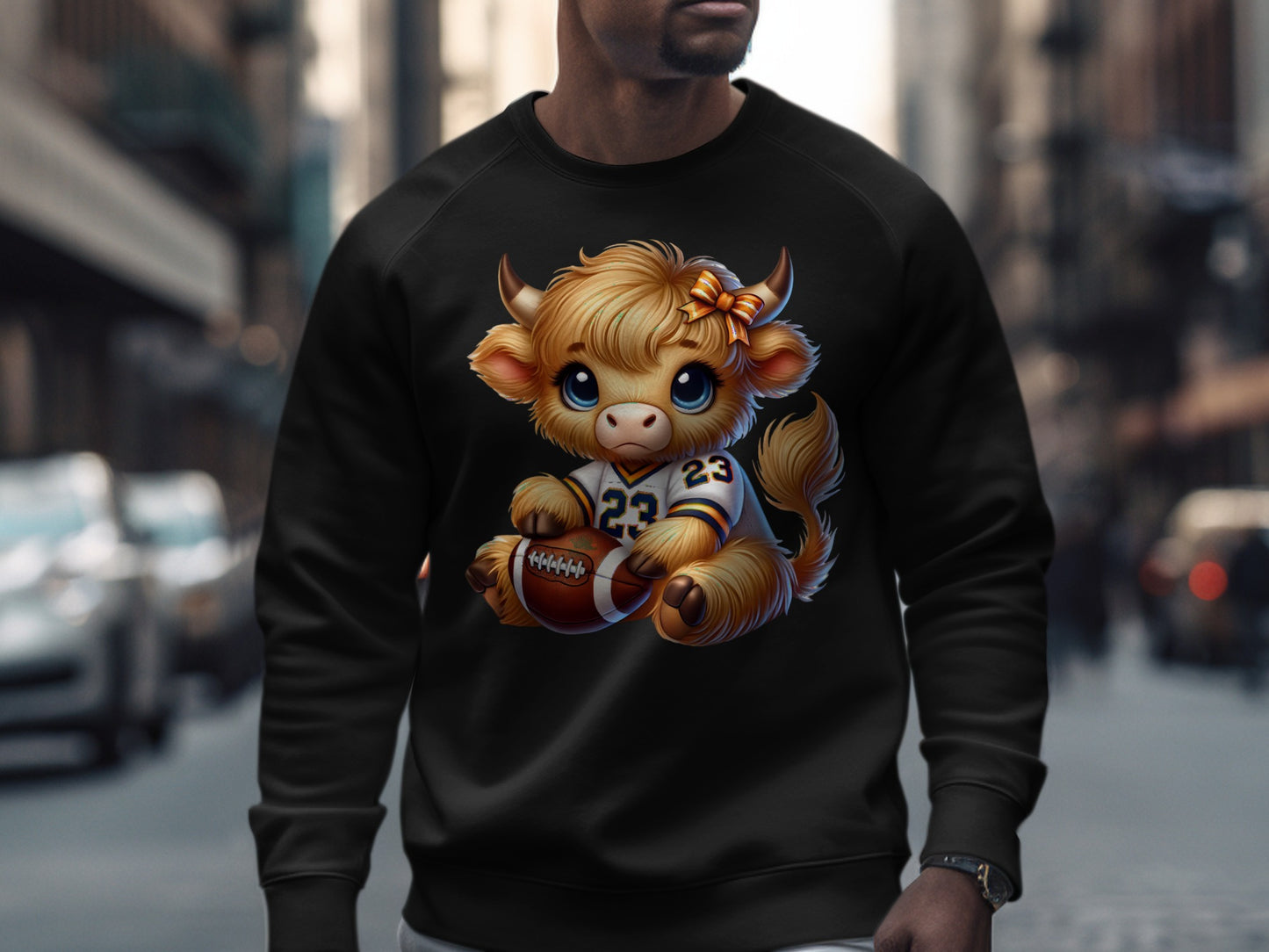 Adorable Cow with Football on Black Sweatshirt product type
