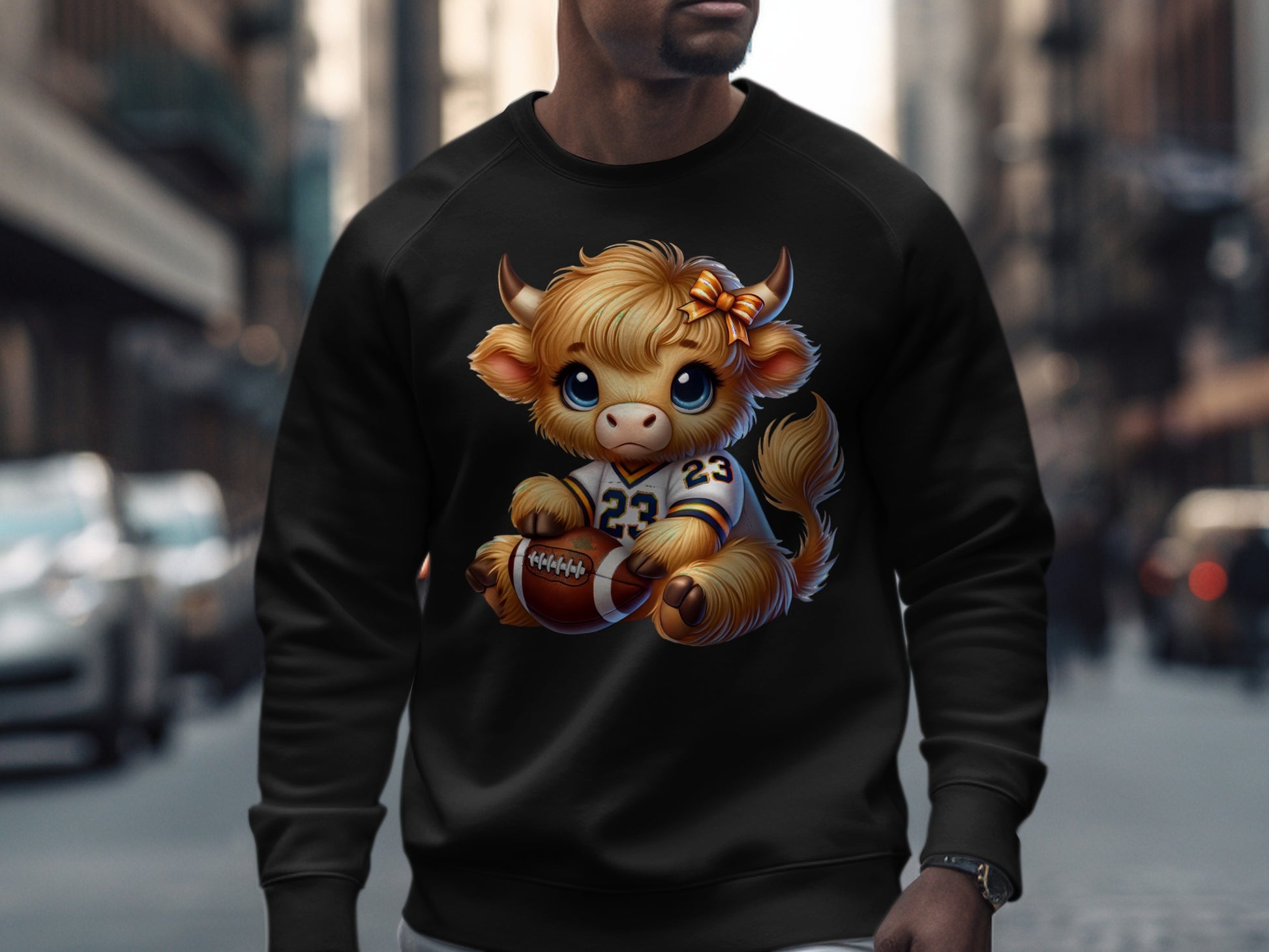Adorable Cow with Football on Black Sweatshirt product type
