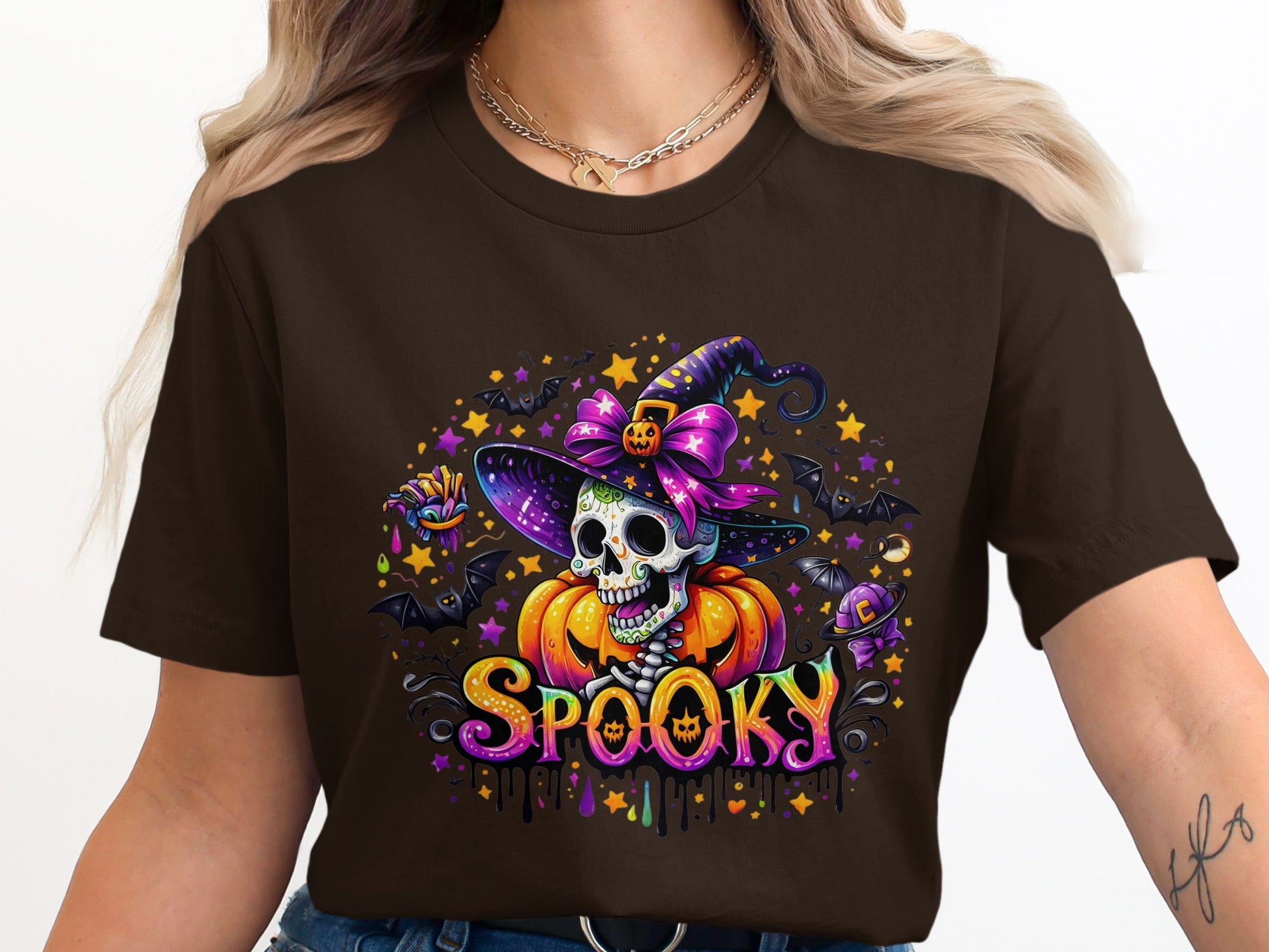 Spooky Skeleton with Hat and Pumpkin T-shirt product type