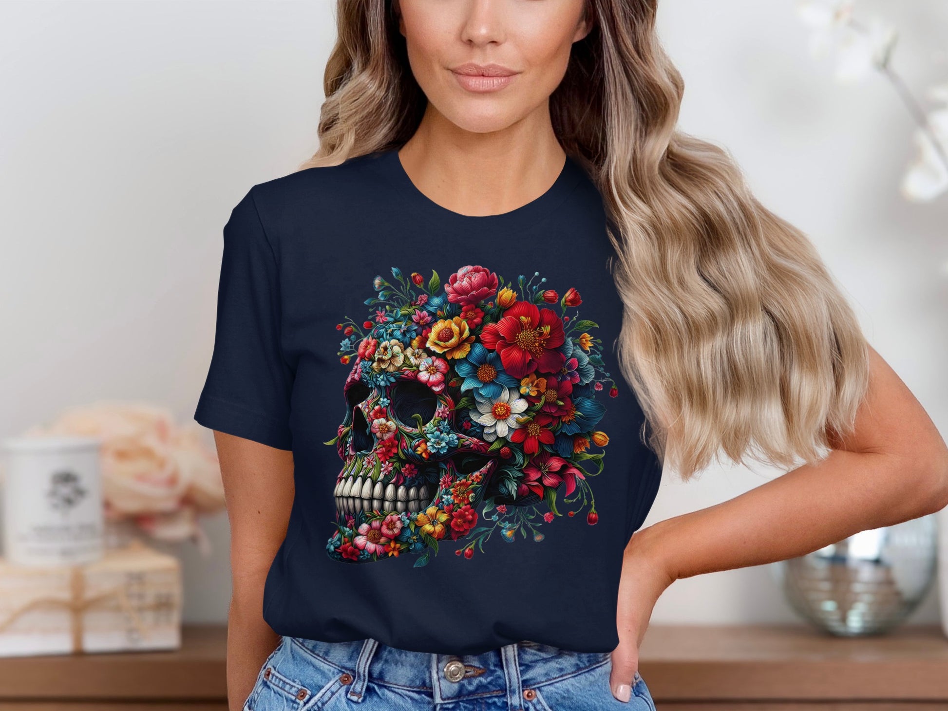 Colorful Floral Skull Graphic Design T-shirt product