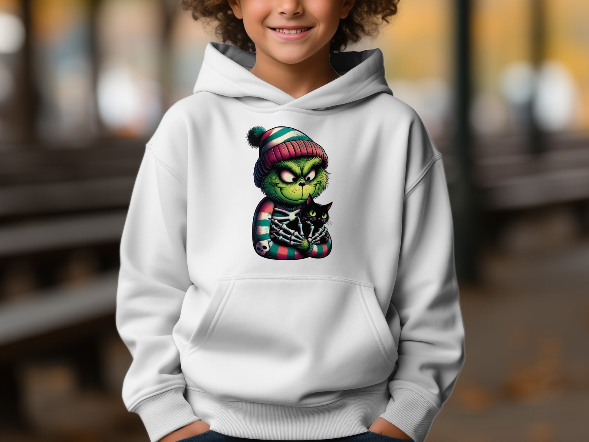 Grumpy Character Holding Cat Kids Hoodie product type