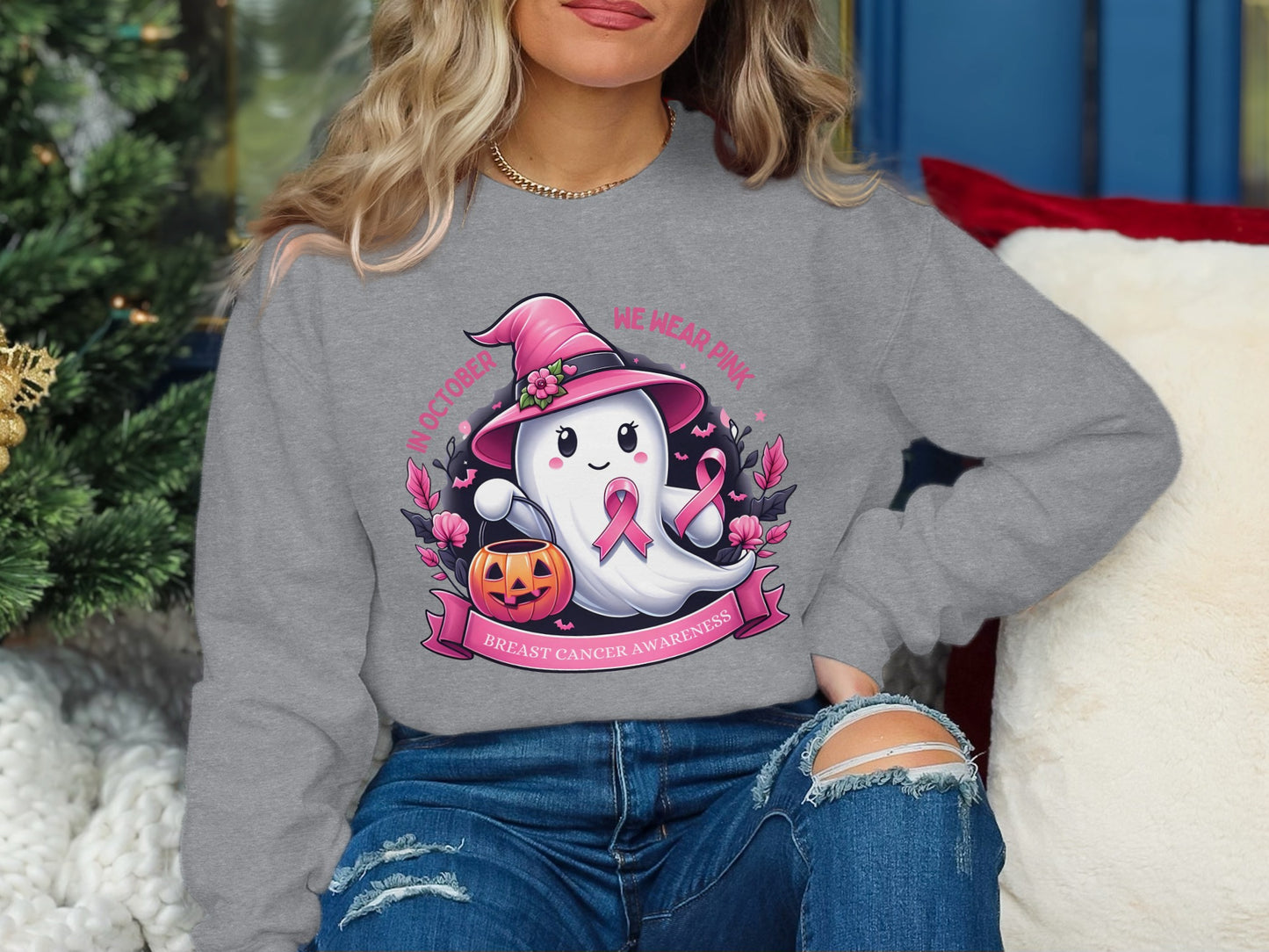 Breast Cancer Awareness October Pink Ghost Sweatshirt product