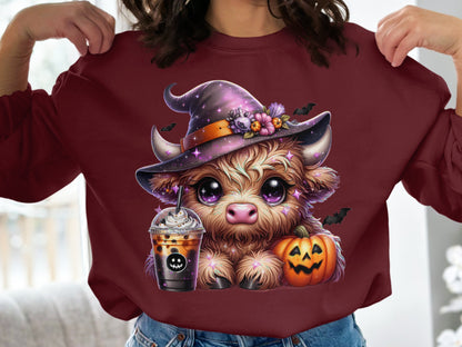 Adorable Halloween Cow with Coffee Sweatshirt product