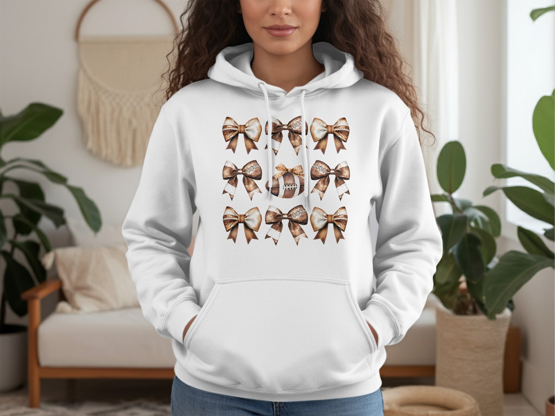 Stylish Hoodie with Decorative Bow and Football Graphics product type
