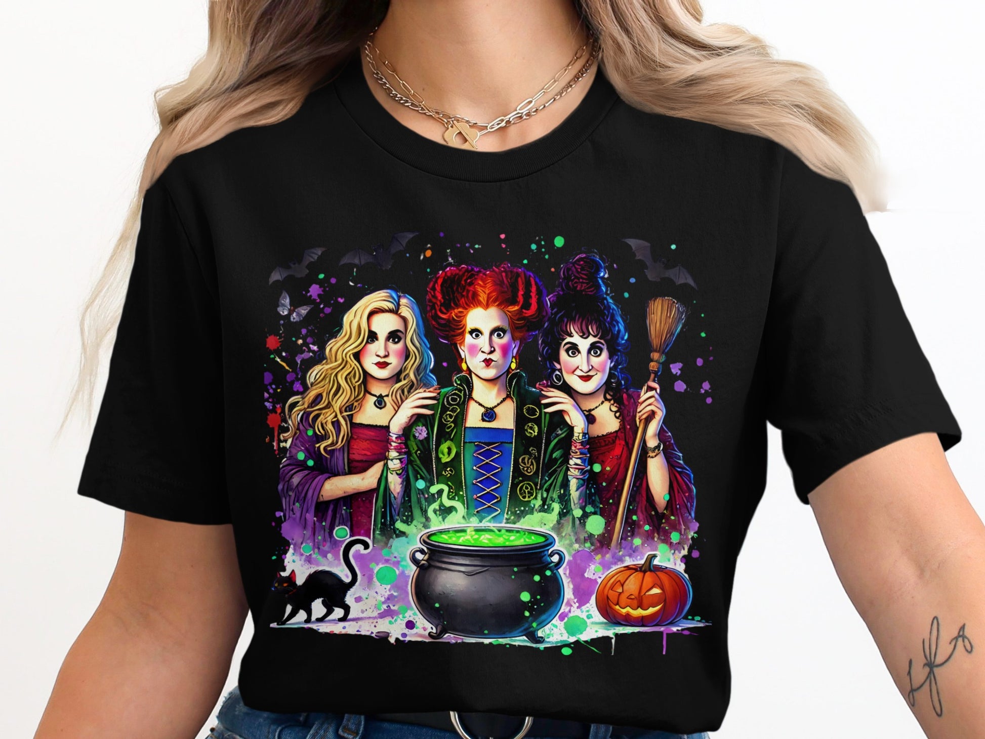 Colorful Hocus Pocus Witches Black T-Shirt product type