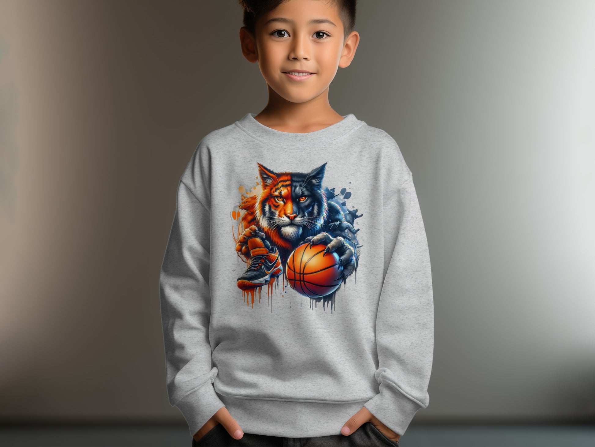 Vibrant Feline Basketball Design Kids Sweatshirt product