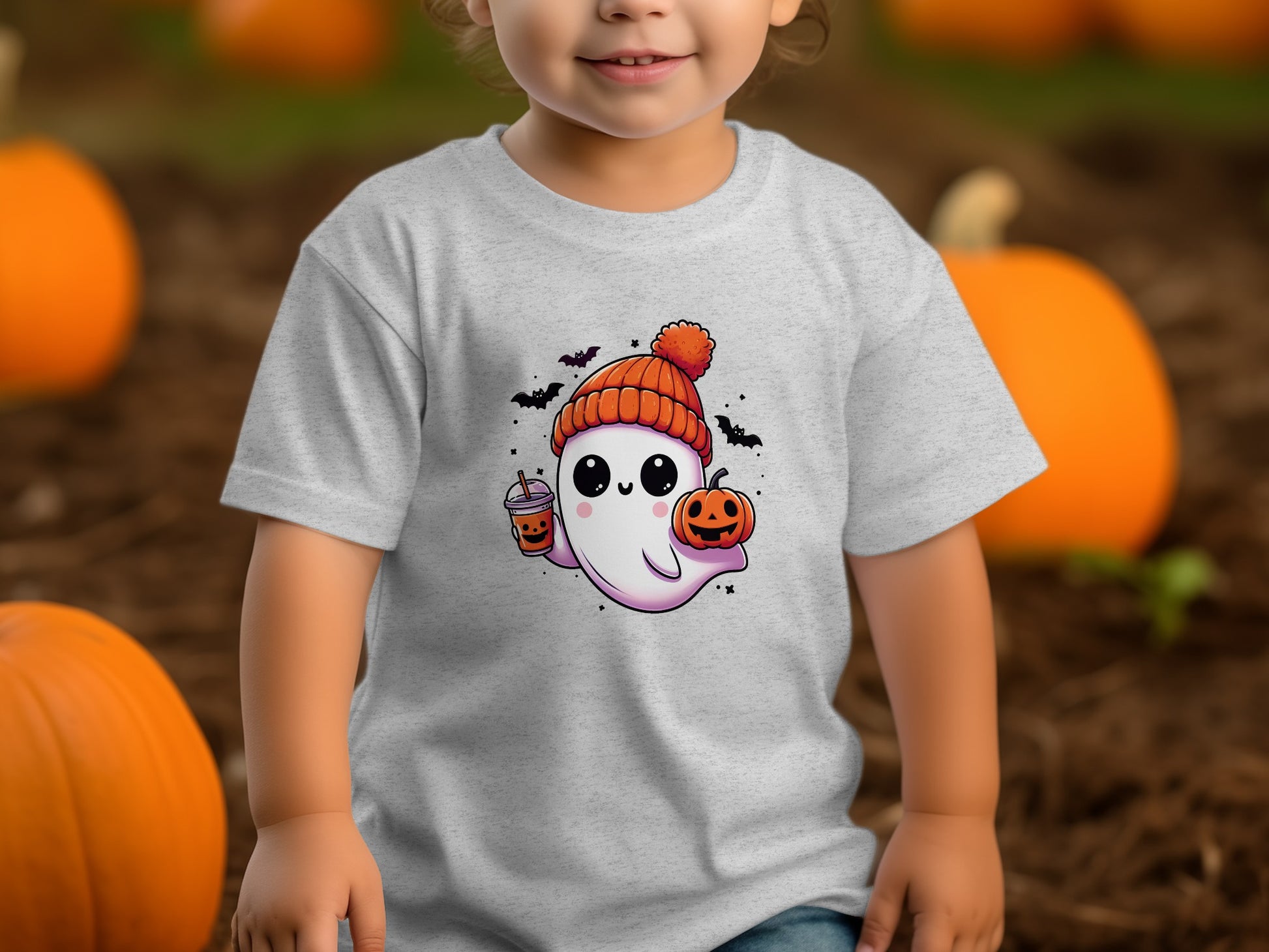 Cute Halloween Ghost Holding Pumpkin Kids T-Shirt product