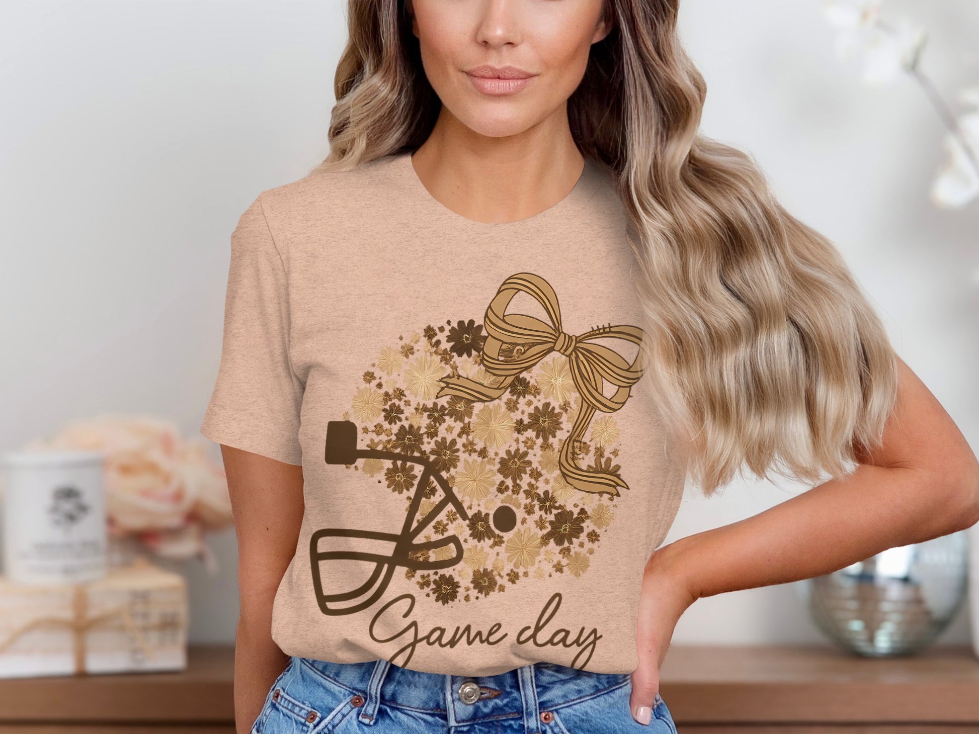 Game Day Floral Bow Graphic Tee Shirt product type