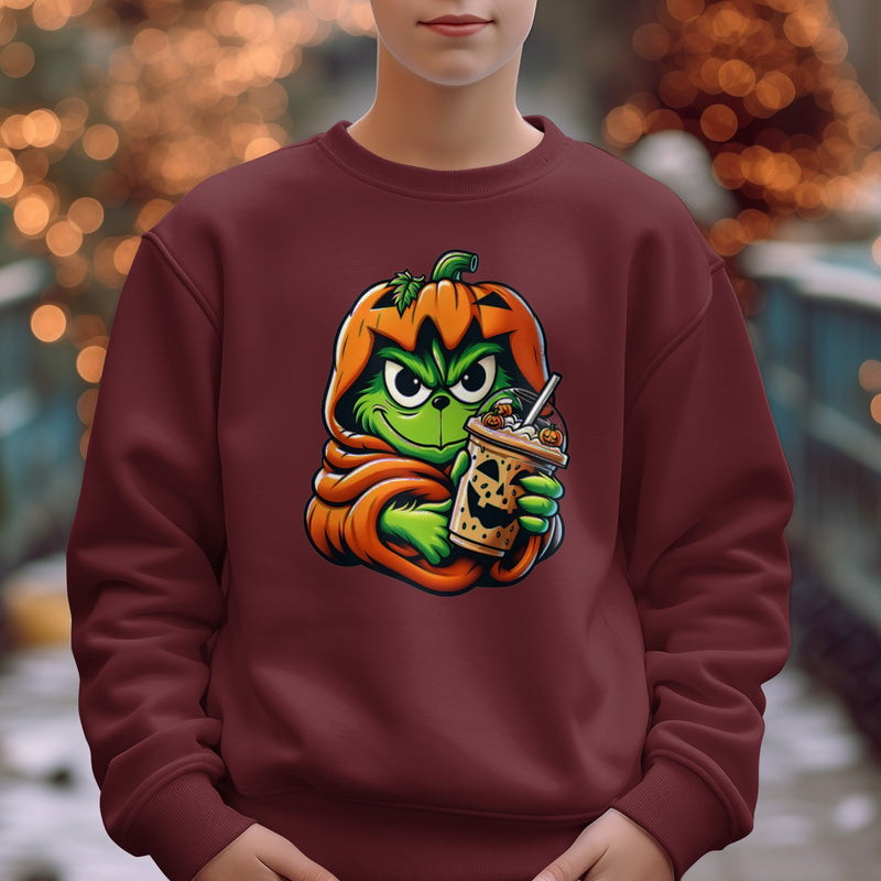 Grinch Pumpkin Halloween Design Hoodie | Coffee Fall Sweatshirt