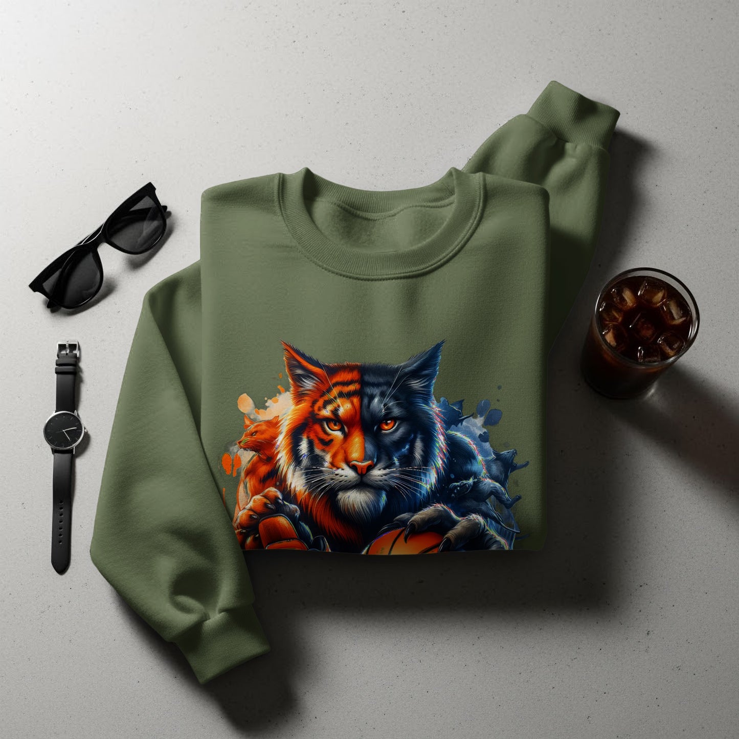 Dual Color Tiger and Cat Print Sweatshirt product type