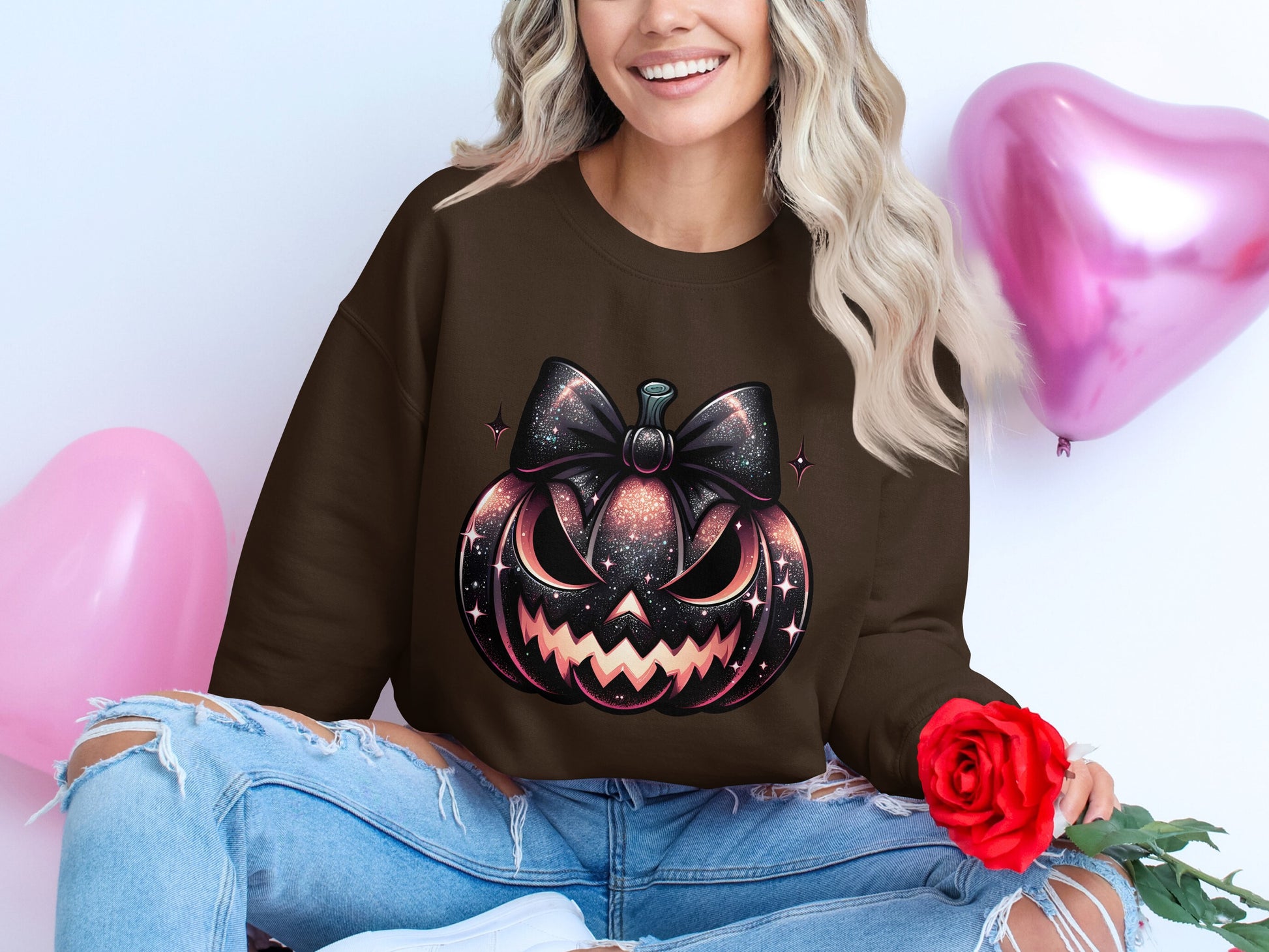 Glittery Bow Jack-o'-Lantern Halloween Sweatshirt product
