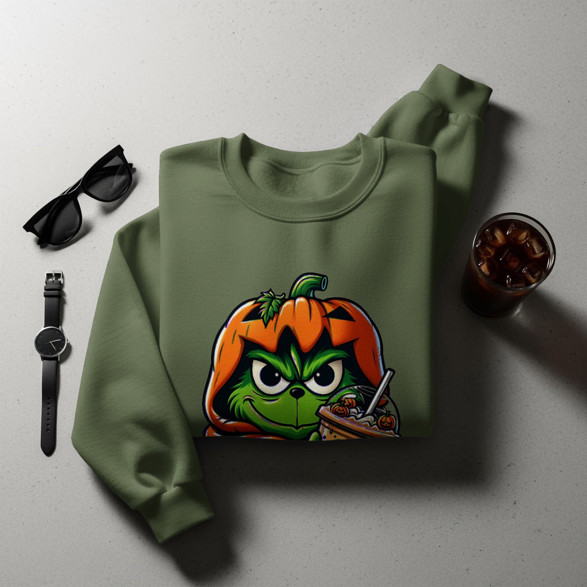 Grinch Pumpkin Design Cozy Fall Sweatshirt Product Type