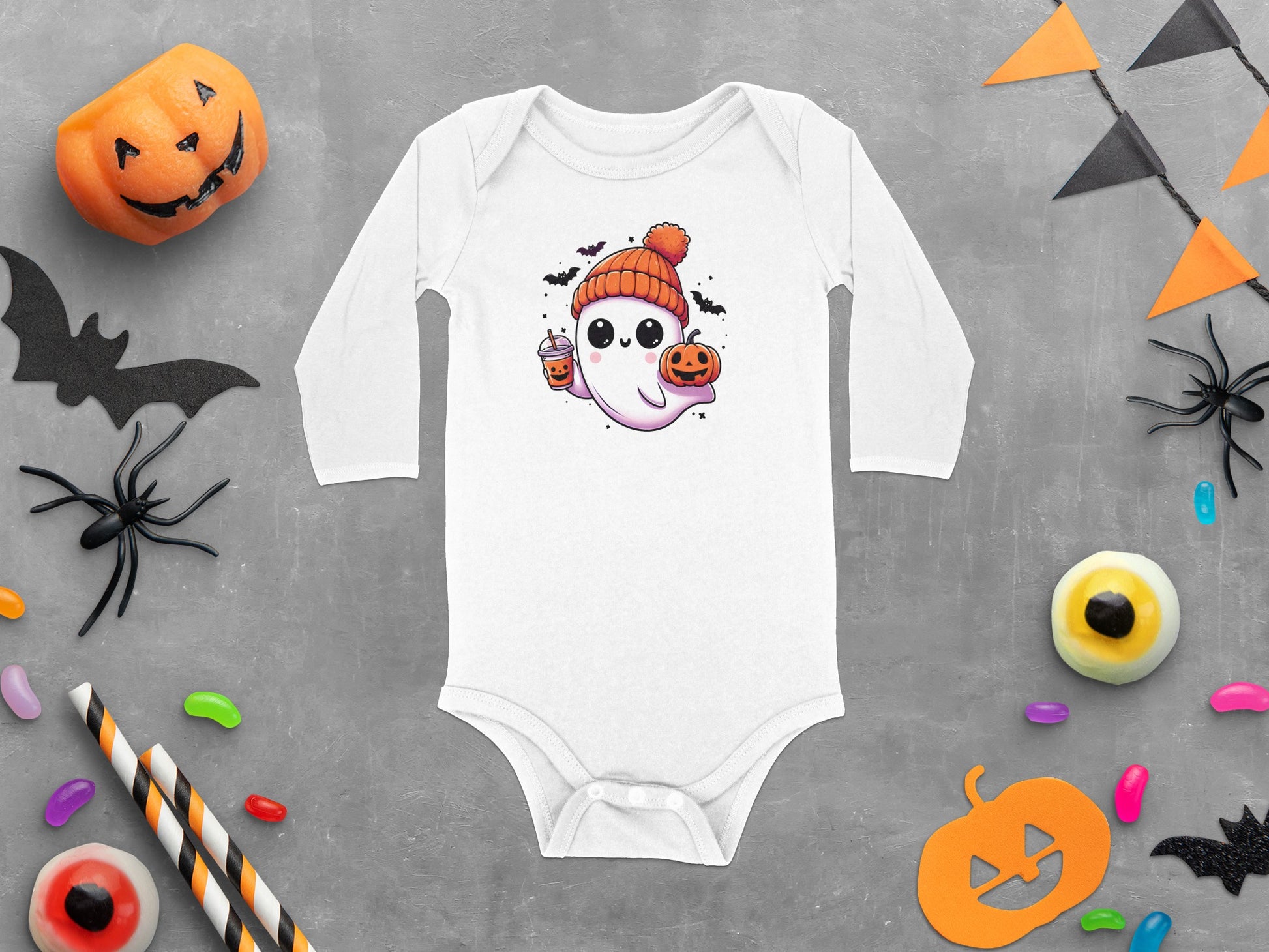 Adorable Halloween Ghost Graphic Baby Bodysuit product