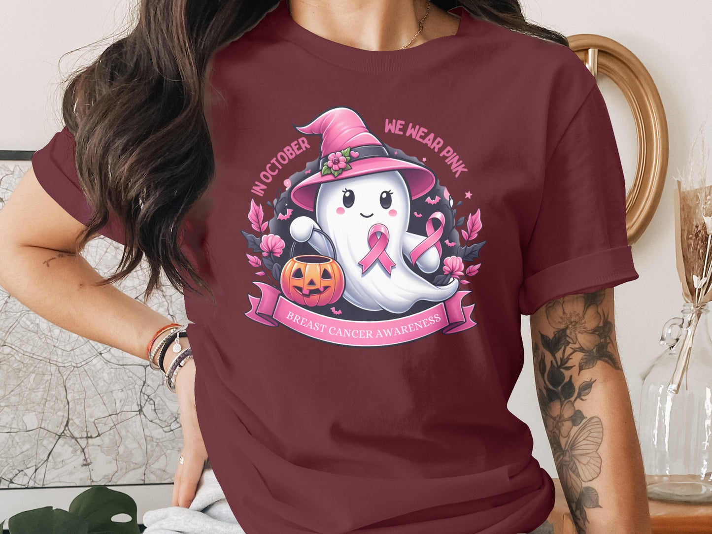 Breast Cancer Awareness Ghost Halloween T-Shirt product