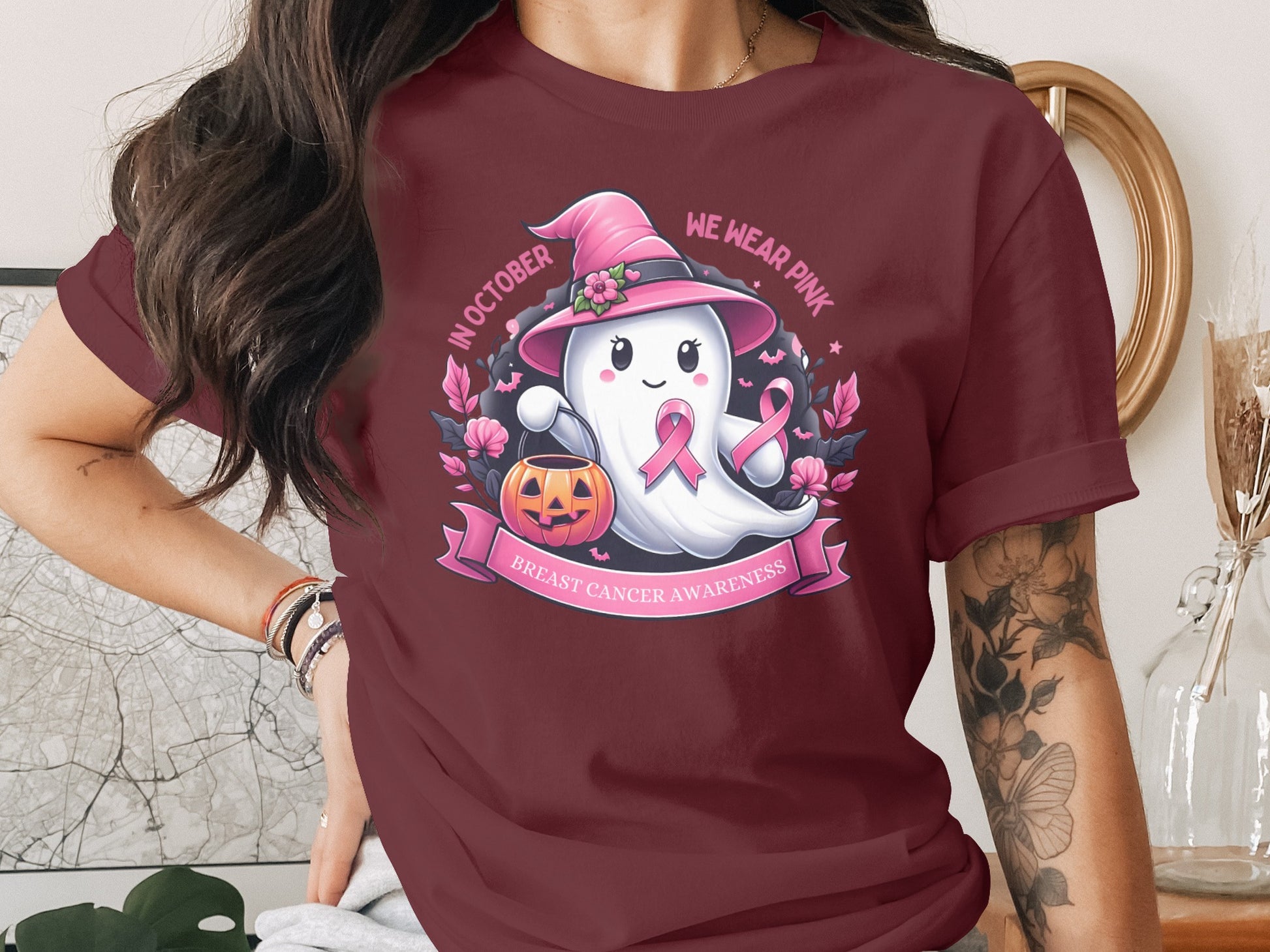 Breast Cancer Awareness Ghost Halloween T-Shirt product