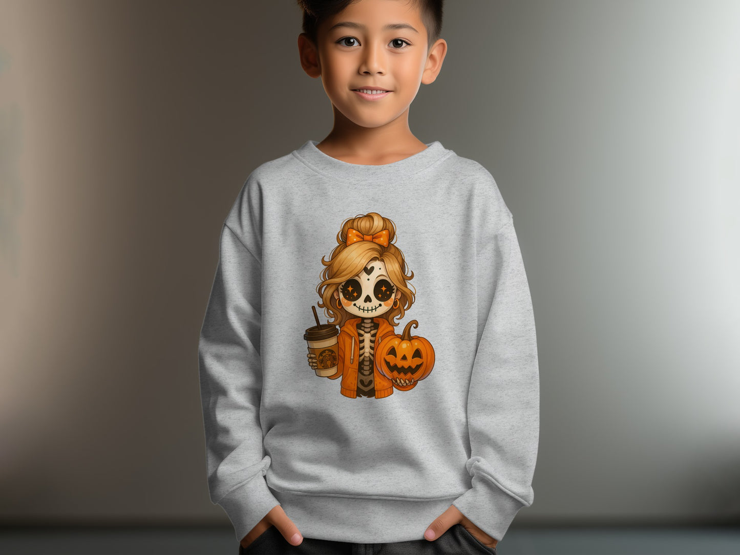 Cute Skeleton Girl with Pumpkin Halloween Sweatshirt product