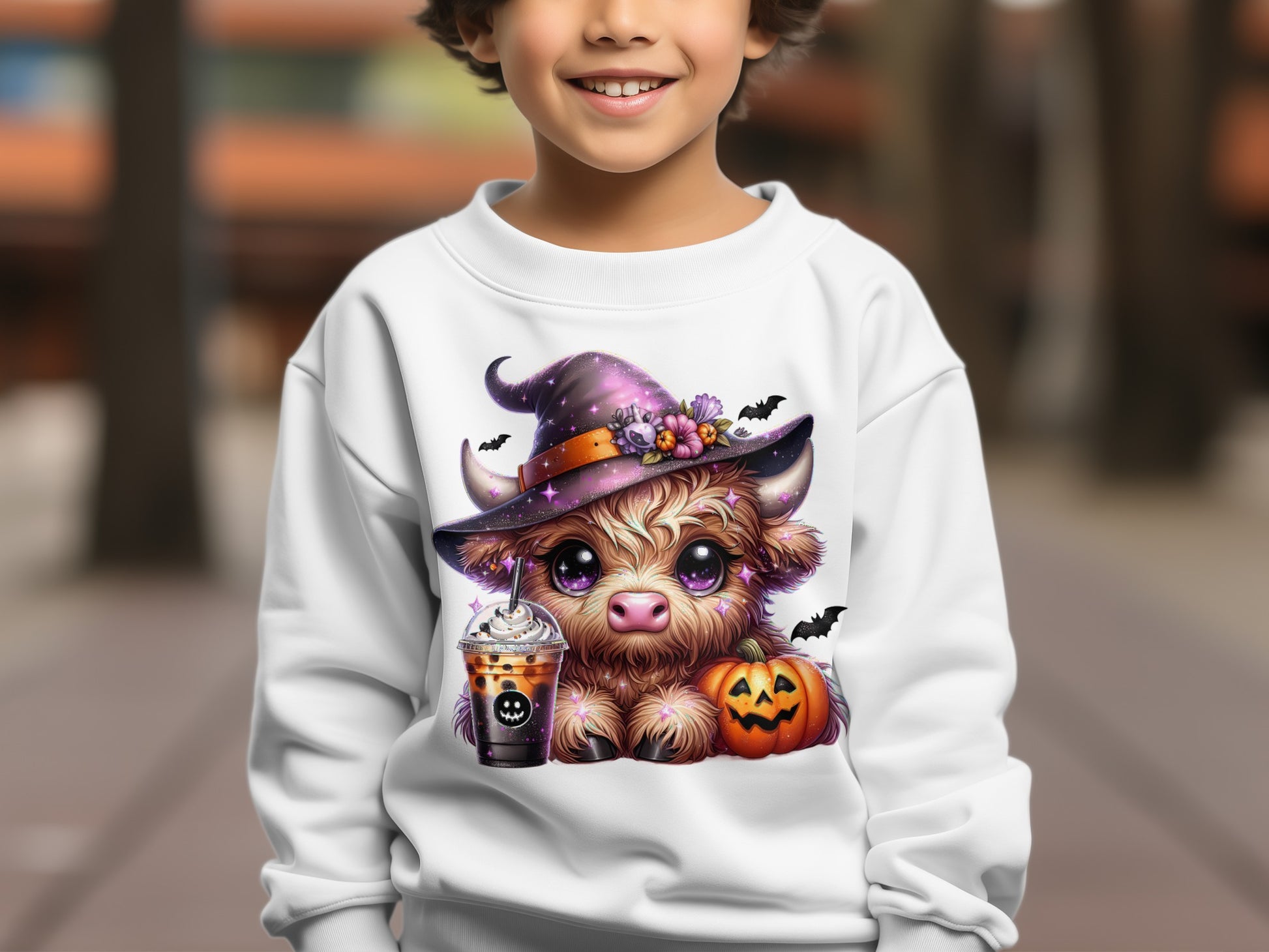 Cute Halloween Cow Witch Pumpkin Kids Sweatshirt product