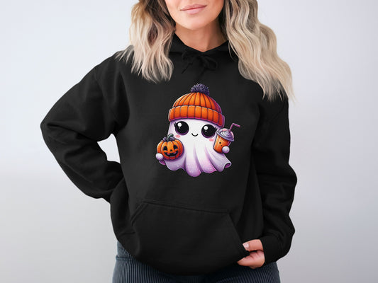 Cute Ghost in Beanie Halloween Print Hoodie product