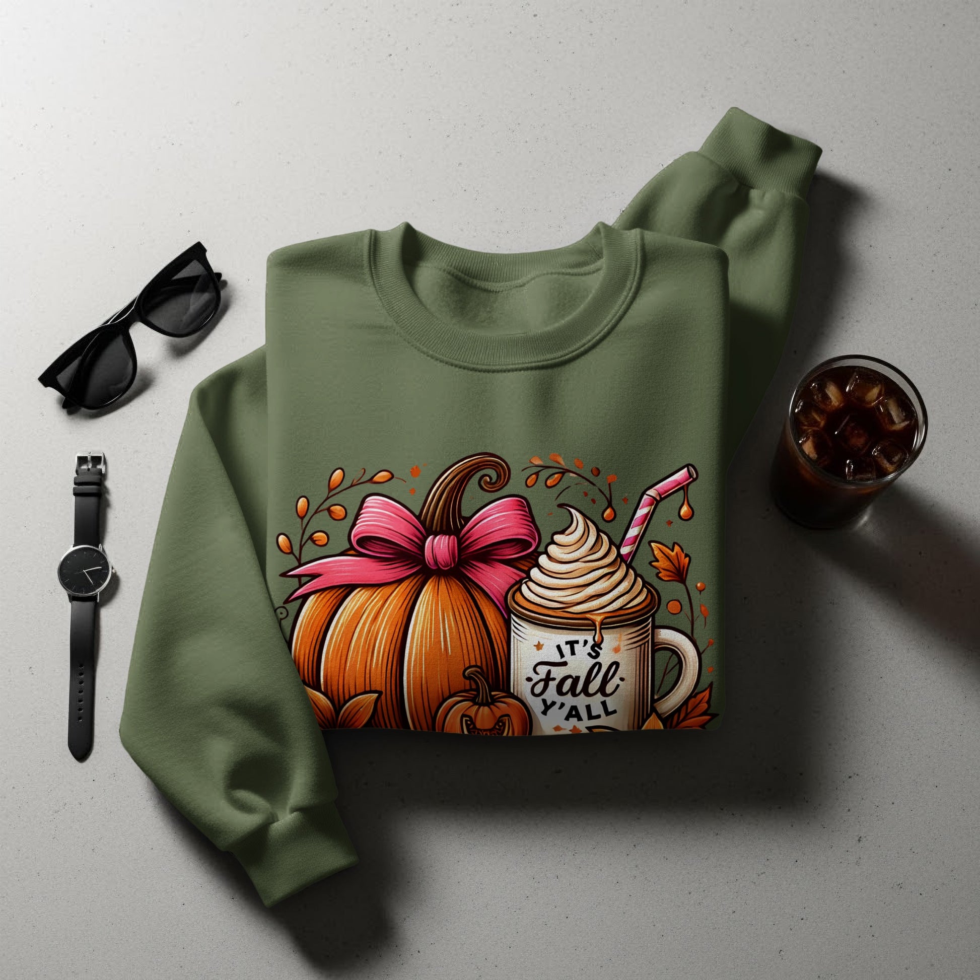 Cozy Autumn Pumpkin and Latte Design Sweatshirt